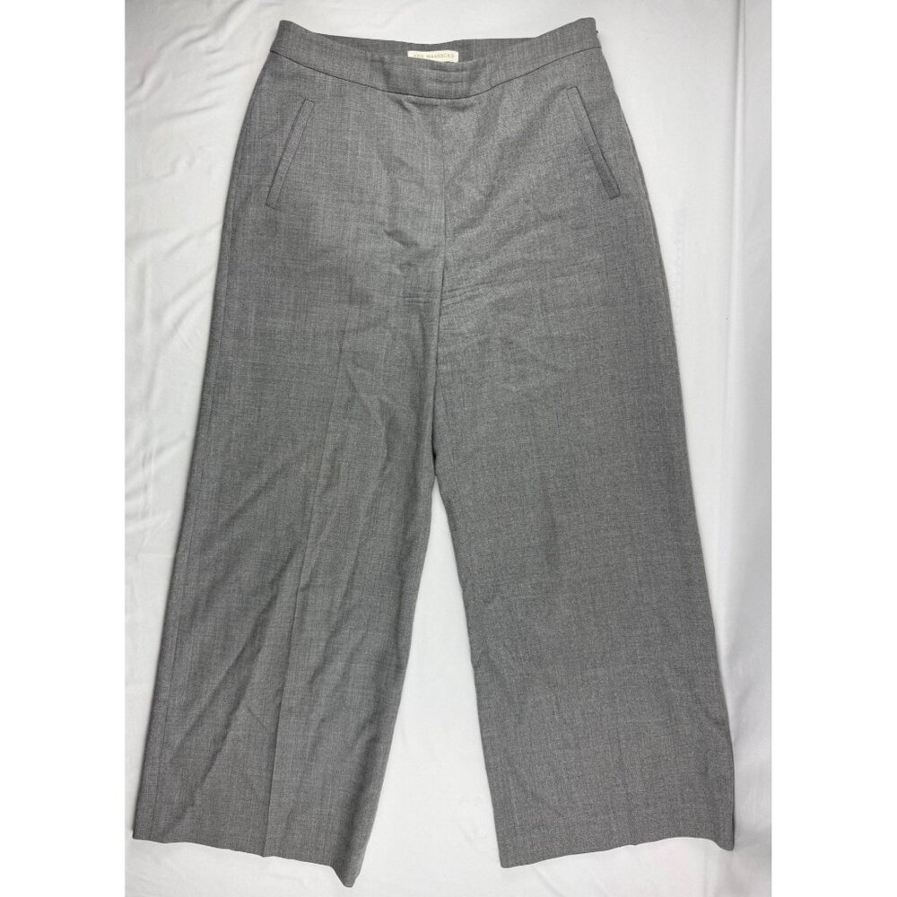 Ann Mashburn Virgin Wool Wide Leg Pants Trousers Side Zipper Pockets Gray 10